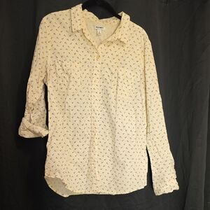 Old Navy Women's Cream Button Down Shirt with Anchor Pattern